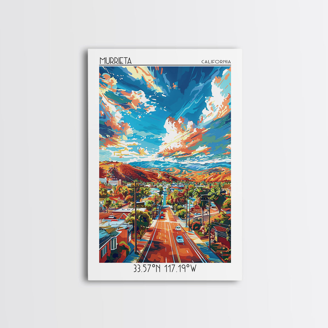 Murrieta Travel Poster, Framed Canvas Print, City Art Print, Travel Wall Art, Gallery Wall Set, Wanderlust Gift, Vintage City Poster