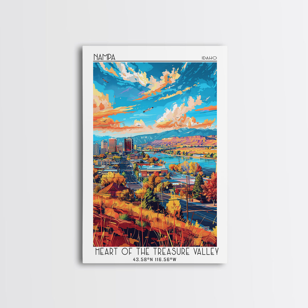Nampa Travel Poster, Framed Canvas Print, Retro Travel Poster, City Wall Art, Travel Print, Vintage Travel Print, City Travel Poster
