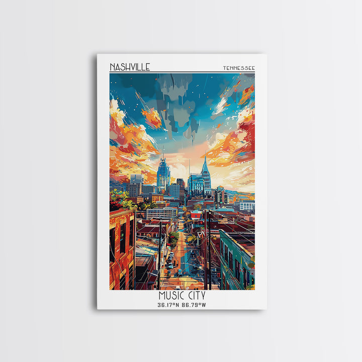 Nashville Travel Poster, Canvas Print, Poster Print, Travel Wall Art, City Art Print, Gallery Wall Set, Travel Prints, Landscape Art