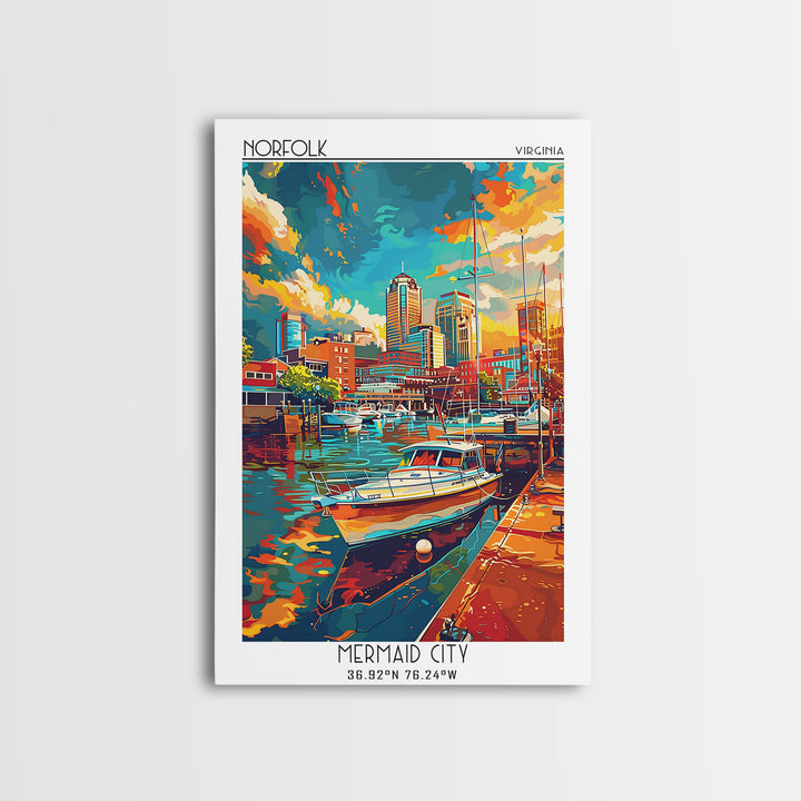 Norfolk Travel Poster, Framed Canvas Print, Retro Travel Poster, City Wall Art, City Travel Poster, Home Decor, Mid Century Wall Art