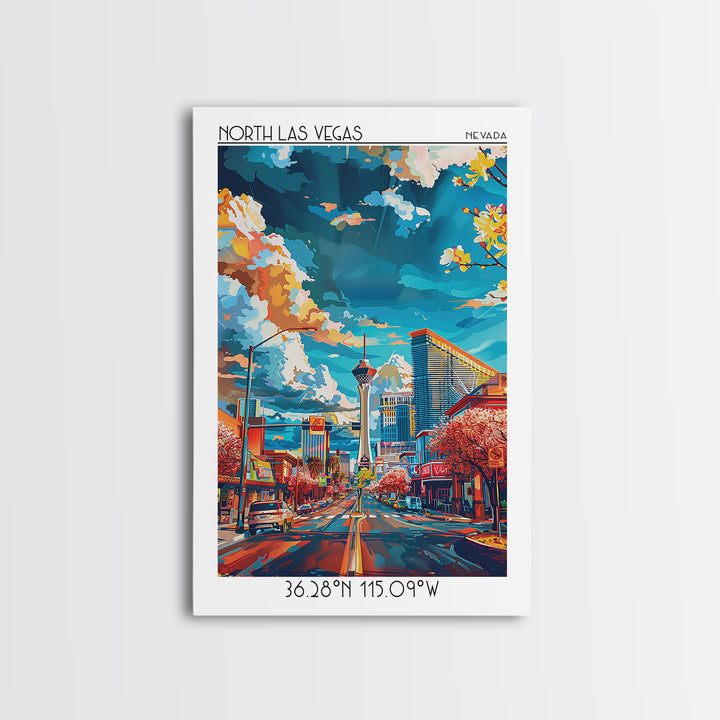 North Las Vegas Travel Poster, Framed Canvas Print, Retro Travel Poster, City Wall Art, Landscape Art, Poster Print, Travel Wall Art