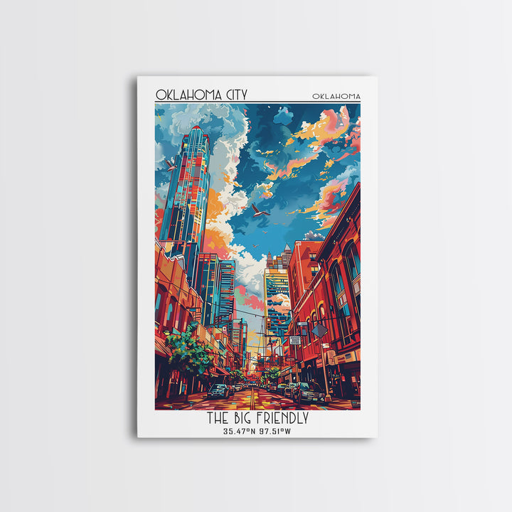 Oklahoma City Travel Poster, Framed Canvas Print, City Travel Poster, Vintage City Poster, Wall Art, Travel Art Print, City Wall Art