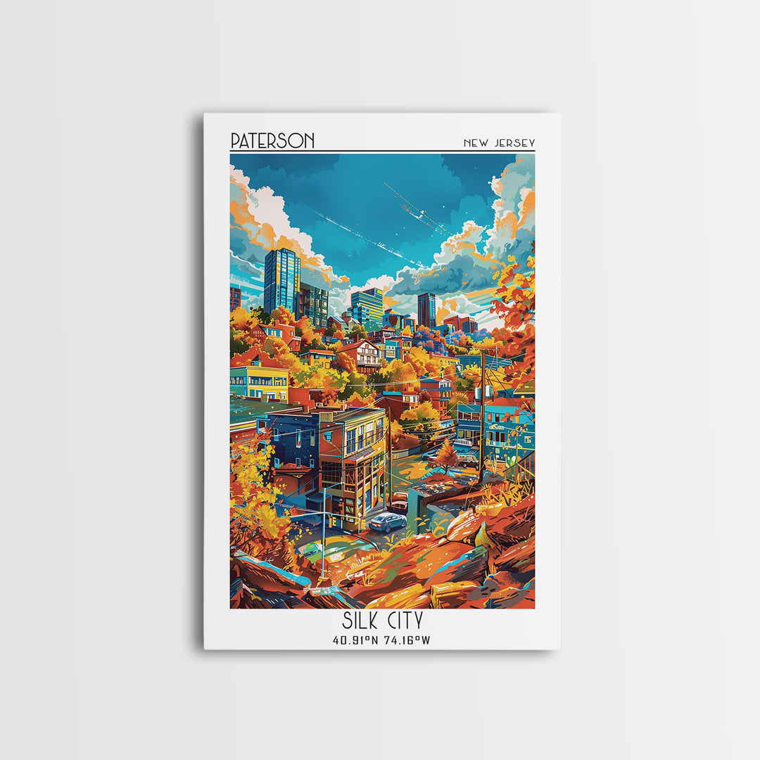 Paterson Travel Poster, Framed Canvas Print, Travel Prints, Landscape Art, City Art Print, Living Room Wall Art, Retro Travel Poster