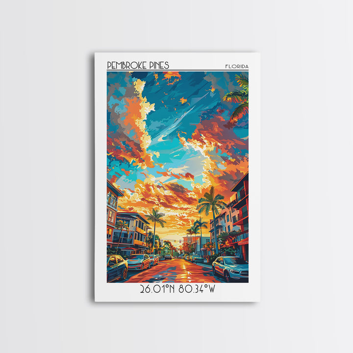 Pembroke Pines Travel Poster, Canvas Print, City Travel Poster, Vintage City Poster, Travel Wall Art, Travel Print, Travel Art Print