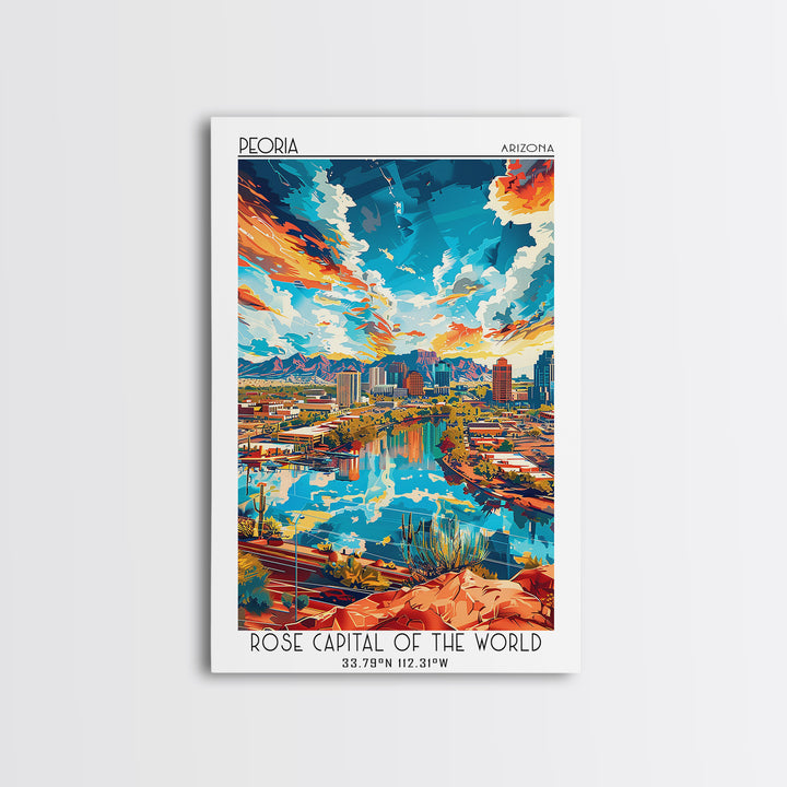 Peoria Travel Poster, Canvas Print, City Travel Poster, Vintage City Poster, Wanderlust Gift, Mid Century Wall Art, Travel Art Print