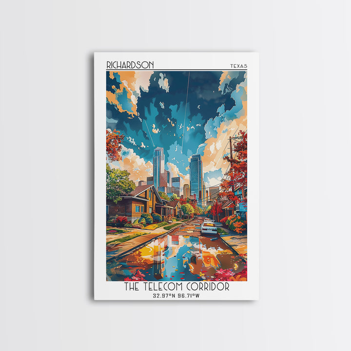 Richardson Travel Poster, Framed Canvas Print, Retro Travel Poster, City Wall Art, Poster Print, Landscape Art, Watercolor Cityscape
