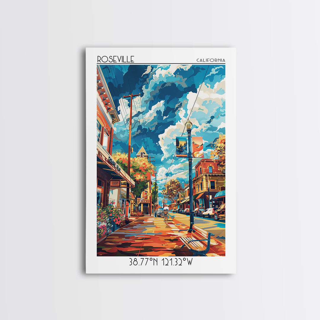 Roseville Travel Poster, Framed Canvas Print, City Travel Poster, Travel Wall Art, Minimalist Poster, Travel Prints, Wanderlust Gift