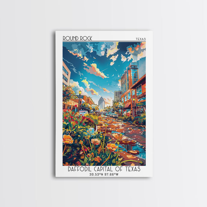 Round Rock Travel Poster, Framed Canvas Print, City Art Print, Travel Wall Art, Travel Posters, Colorful Wall Art, Home Office Decor