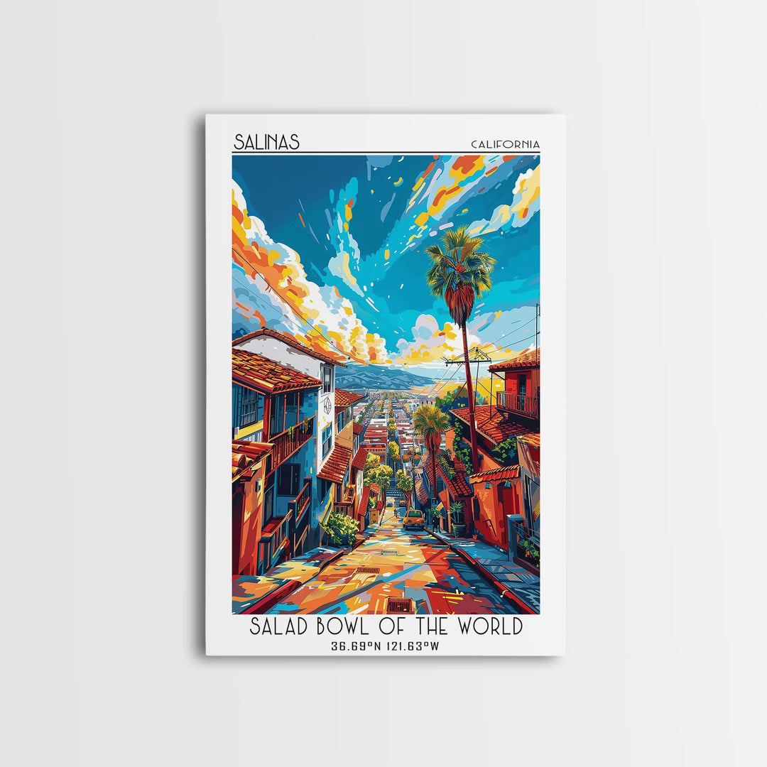 Salinas Travel Poster, Framed Canvas Print, Travel Wall Art, City Wall Art, Vintage Travel, Vintage Poster, Travel Prints, Art Print
