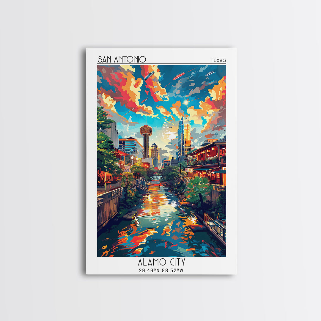 San Antonio Travel Poster, Framed Canvas Print, City Travel Poster, Vintage City Poster, Travel Print, Landscape Art, Fine Art Print