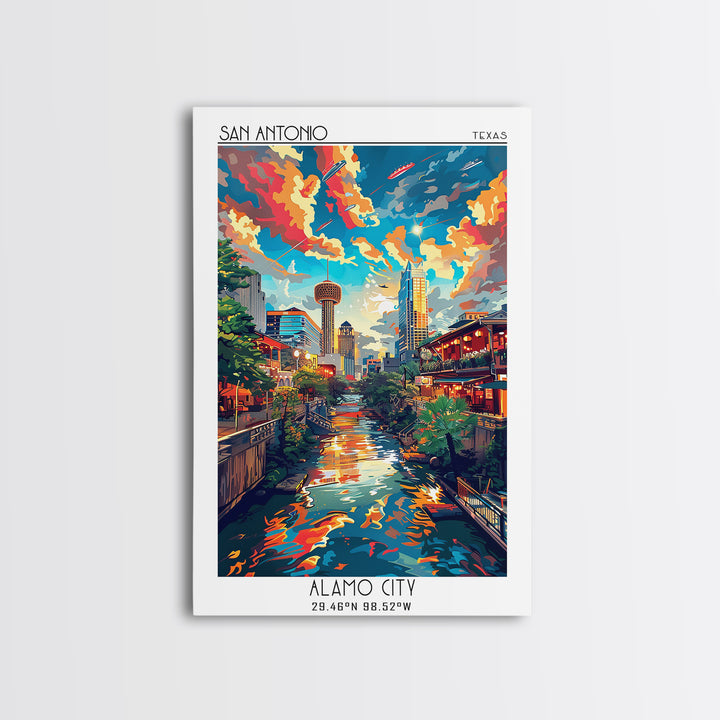 San Antonio Travel Poster, Framed Canvas Print, City Travel Poster, Vintage City Poster, Travel Print, Landscape Art, Fine Art Print