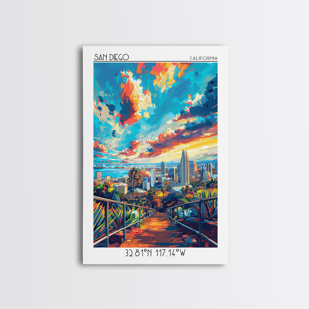 San Diego Travel Poster, Canvas Print, Travel Wall Art, City Wall Art, City Illustration, Art Print, Home Office Decor, Travel Decor