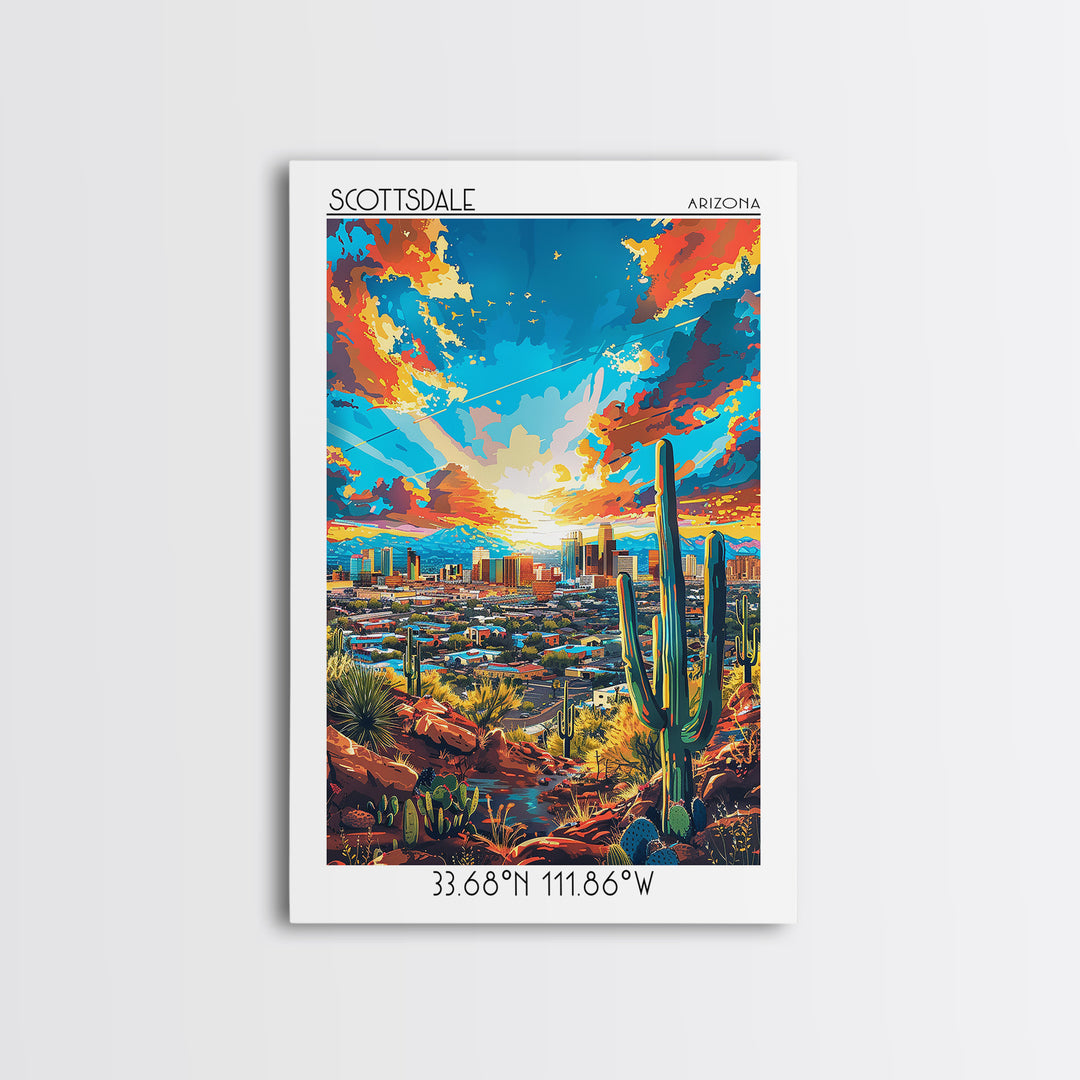 Scottsdale Travel Poster, Canvas Print, City Travel Poster, Travel Wall Art, City Illustration, Vintage City Poster, Wanderlust Gift