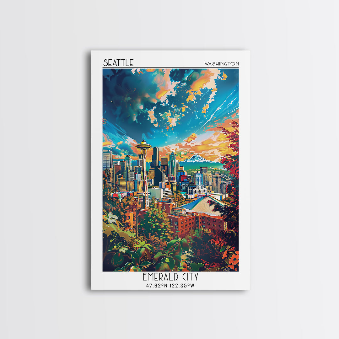 Seattle Travel Poster, Canvas Print, Retro Wall Art, Travel Print, Retro Travel Print, Home Office Decor, Wall Art, Travel Art Print