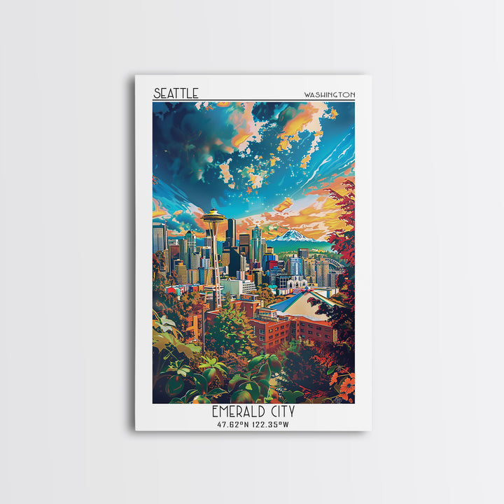 Seattle Travel Poster, Canvas Print, Retro Wall Art, Travel Print, Retro Travel Print, Home Office Decor, Wall Art, Travel Art Print