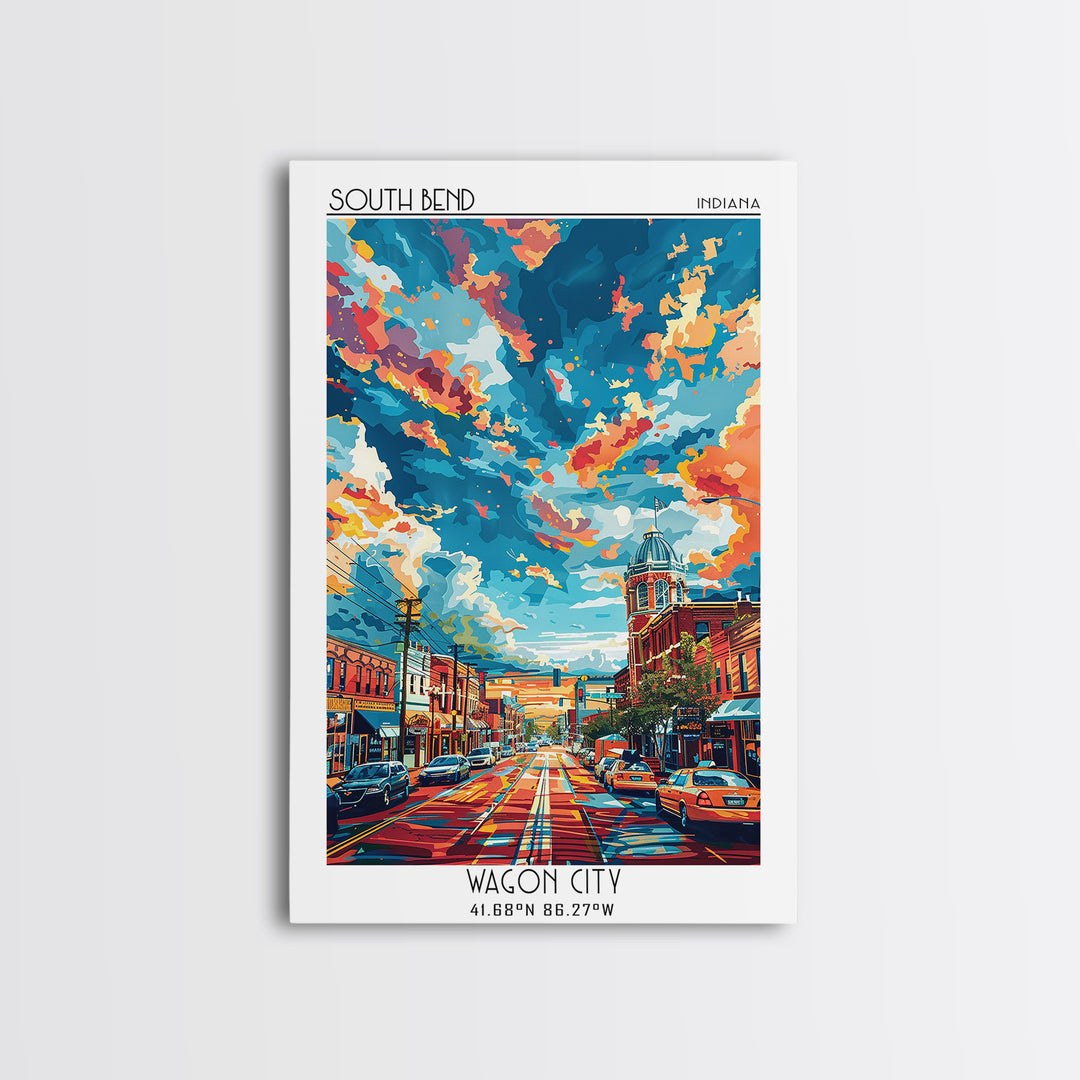 South Bend Travel Poster, Framed Canvas Print, Travel Wall Art, City Wall Art, City Art Print, City Travel Poster, Colorful Wall Art