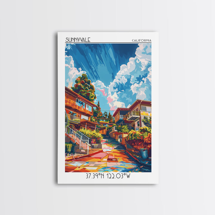 Sunnyvale Travel Poster, Canvas Print, City Art Print, Travel Wall Art, Mid Century Wall Art, Retro Travel Poster, City Illustration