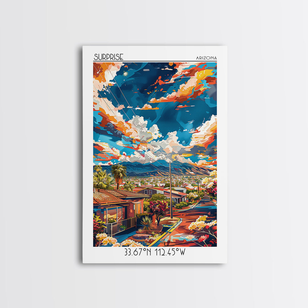 Surprise Travel Poster, Canvas Print, City Travel Poster, Travel Wall Art, City Illustration, Mid Century Wall Art, Gallery Wall Set
