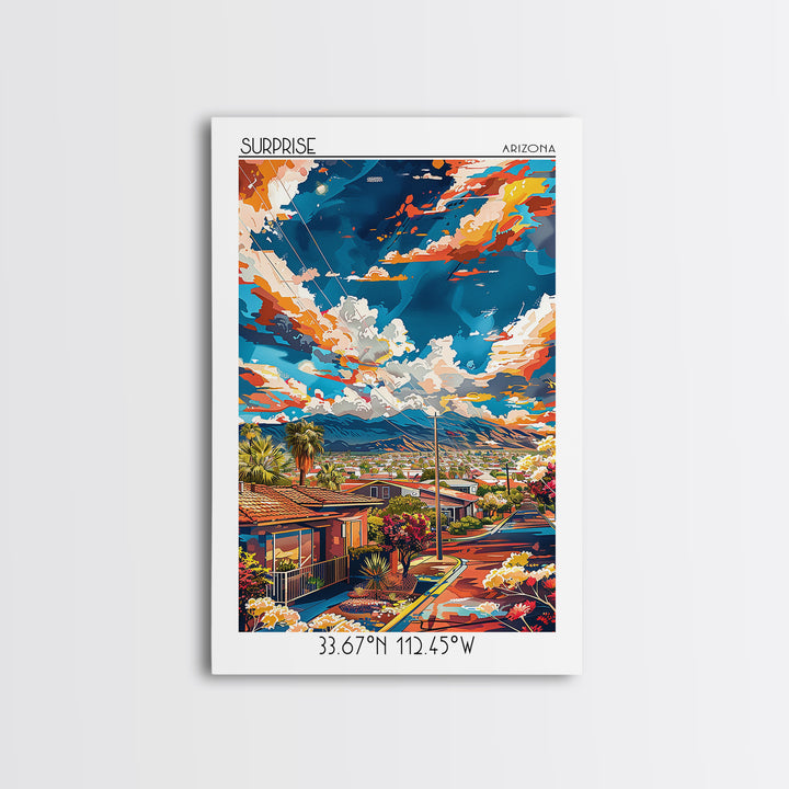 Surprise Travel Poster, Canvas Print, City Travel Poster, Travel Wall Art, City Illustration, Mid Century Wall Art, Gallery Wall Set