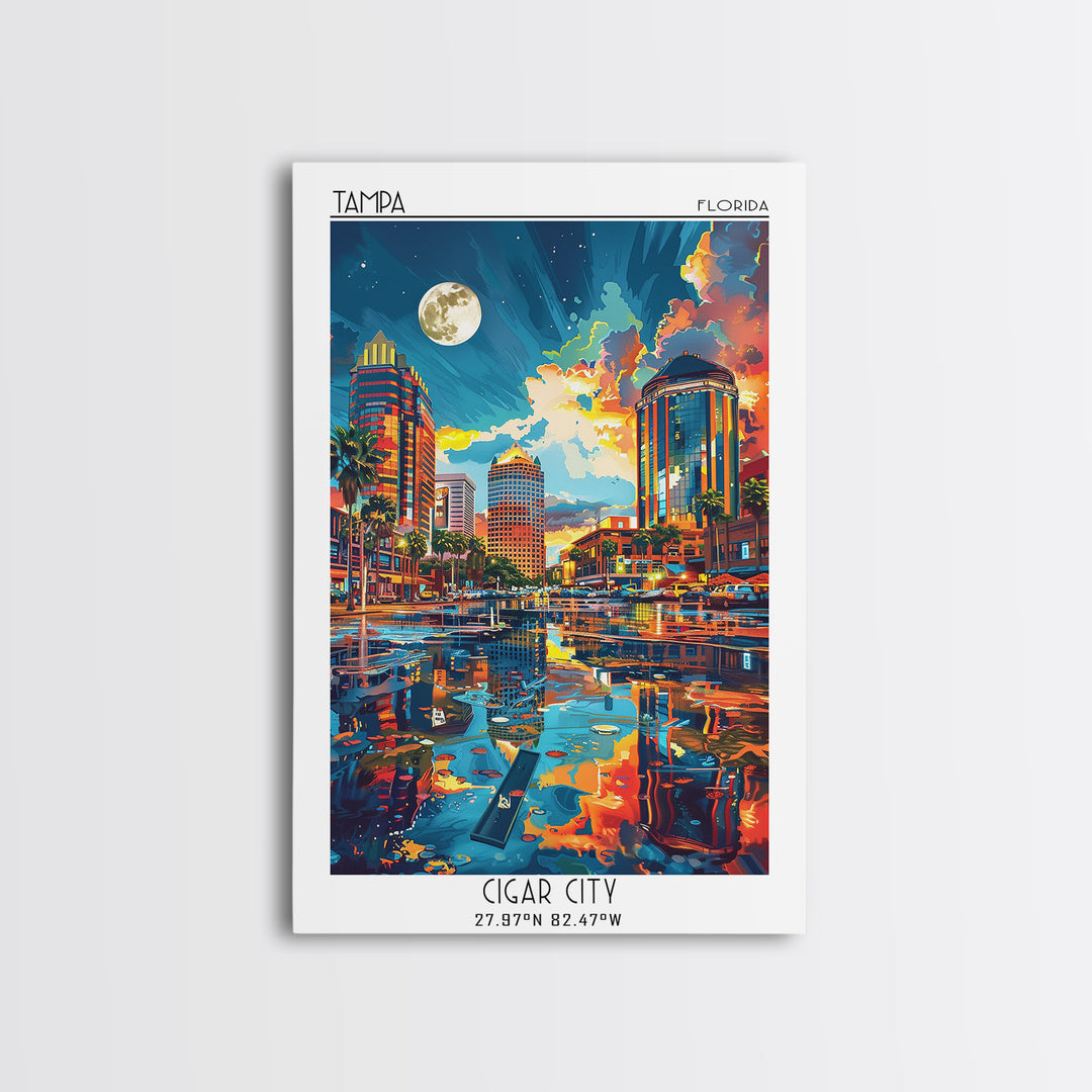 Tampa Travel Poster, Framed Canvas Print, Retro Travel Poster, City Wall Art, City Illustration, Vintage City Poster, Fine Art Print