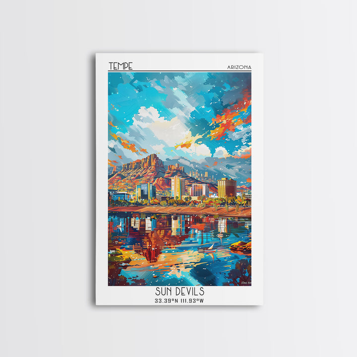 Tempe Travel Poster, Canvas Print, Retro Wall Art, Travel Print, City Illustration, Vintage Poster, Poster Art, Mid Century Wall Art