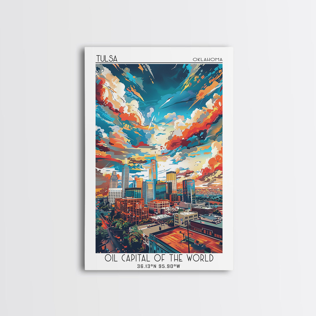 Tulsa Travel Poster, Framed Canvas Print, City Art Print, Travel Wall Art, Living Room Wall Art, Travel Art Print, Colorful Wall Art
