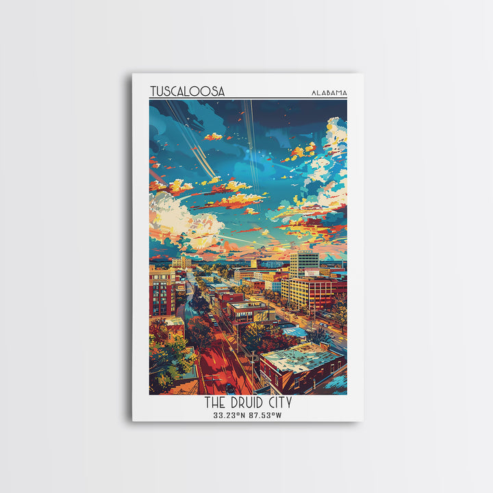 Tuscaloosa Travel Poster, Framed Canvas Print, Travel Wall Art, City Wall Art, Mid Century Wall Art, Home Office Decor, Travel Decor