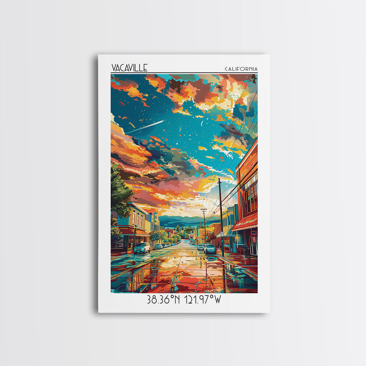 Vacaville Travel Poster, Framed Canvas Print, Retro Travel Poster, City Wall Art, Landscape Art, Travel Art Print, Home Office Decor