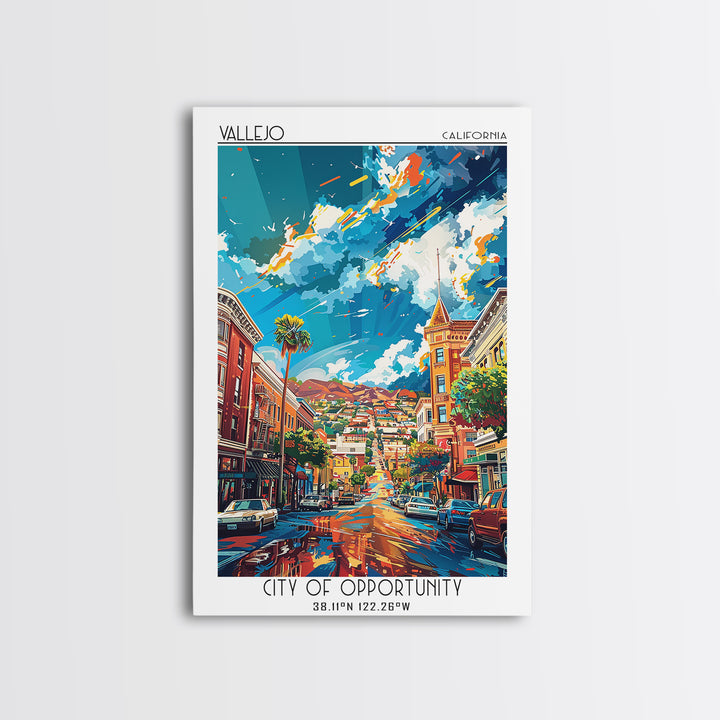 Vallejo Travel Poster, Framed Canvas Print, Retro Wall Art, Travel Print, Home Office Decor, Living Room Wall Art, Minimalist Poster