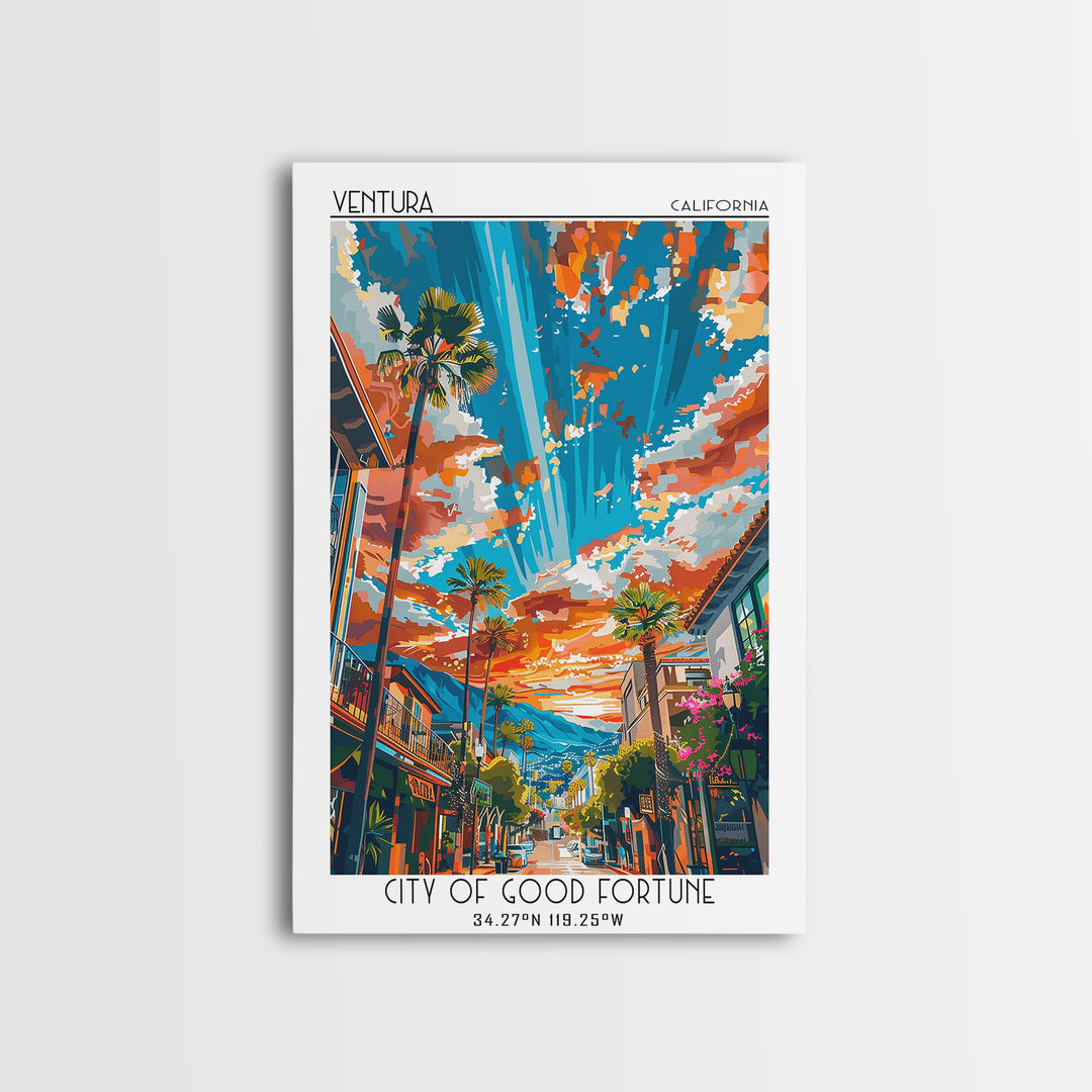 Ventura Travel Poster, Framed Canvas Print, Travel Wall Art, City Wall Art, Vintage Travel Print, Retro Travel Print, City Art Print