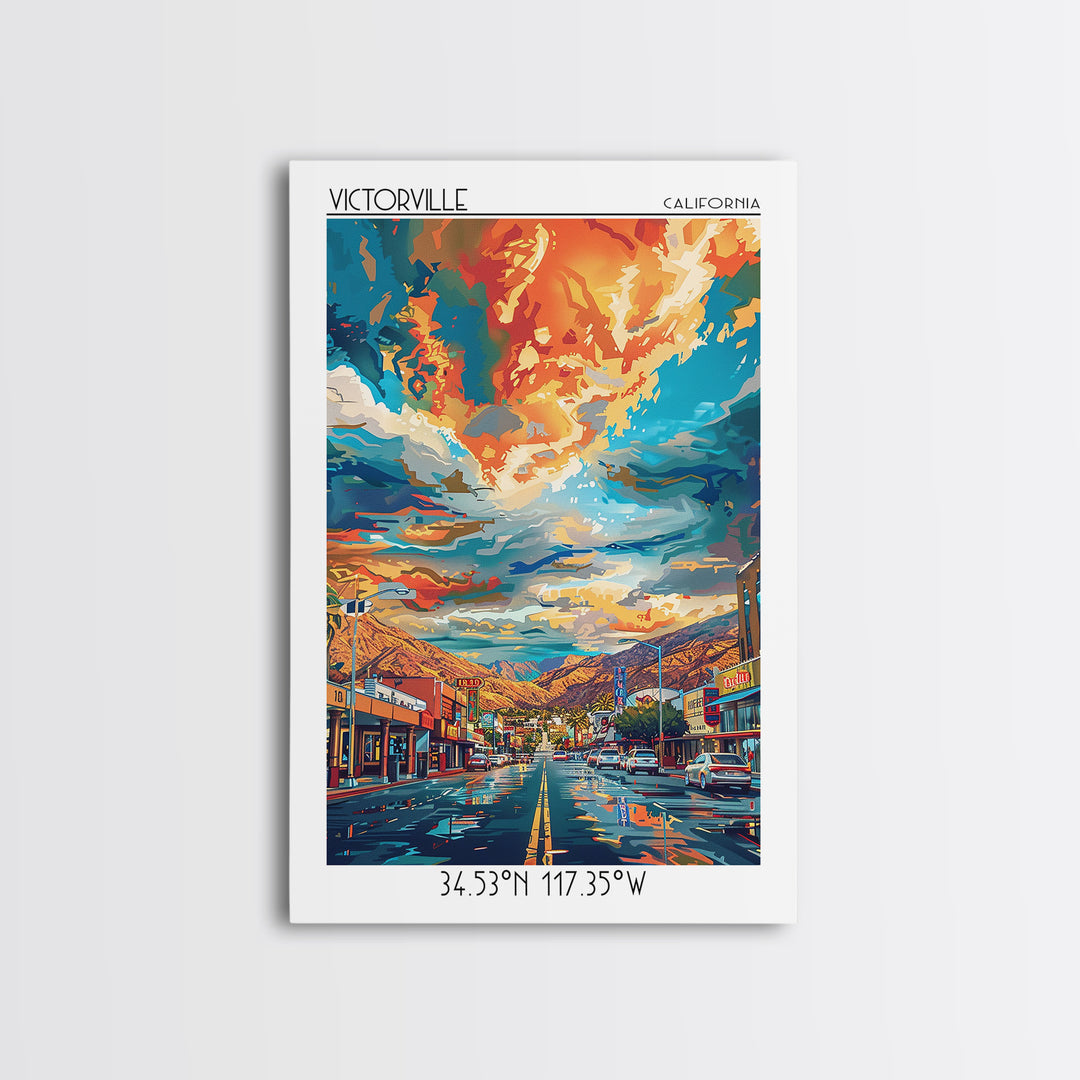 Victorville Travel Poster, Framed Canvas Print, Travel Art Print, Modern Wall Decor, City Wall Art, City Travel Poster, Travel Print