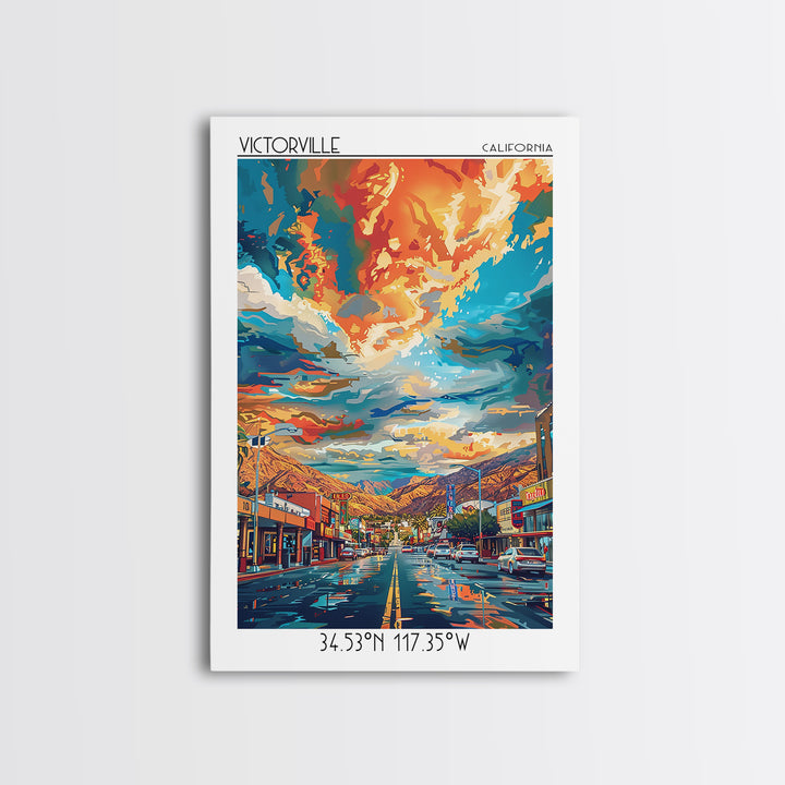Victorville Travel Poster, Framed Canvas Print, Travel Art Print, Modern Wall Decor, City Wall Art, City Travel Poster, Travel Print