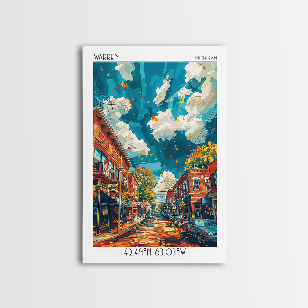 Warren Travel Poster, Framed Canvas Print, Travel Wall Decor, Minimalist Poster, Travel Posters, City Wall Art, Living Room Wall Art