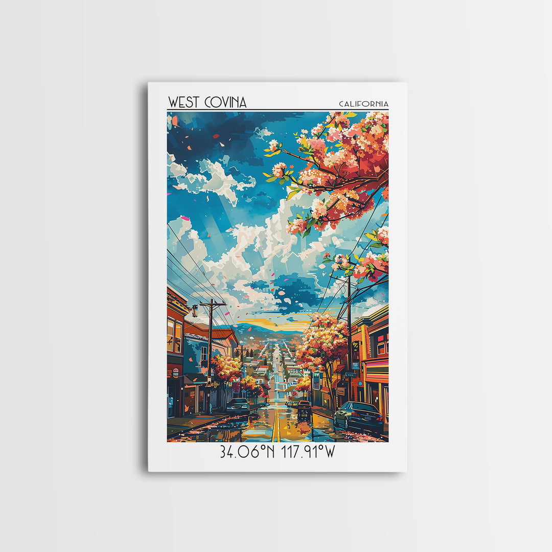 West Covina Travel Poster, Framed Canvas Print, Retro Travel Poster, City Wall Art, Modern Wall Decor, Minimalist Poster, Poster Art