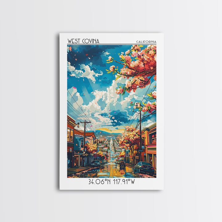 West Covina Travel Poster, Framed Canvas Print, Retro Travel Poster, City Wall Art, Modern Wall Decor, Minimalist Poster, Poster Art