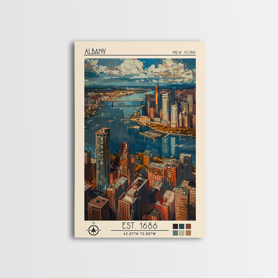 Albany Travel Poster, Framed Canvas Print, City Travel Poster, Travel Wall Art, Home Office Decor, Modern Wall Decor, Retro Wall Art