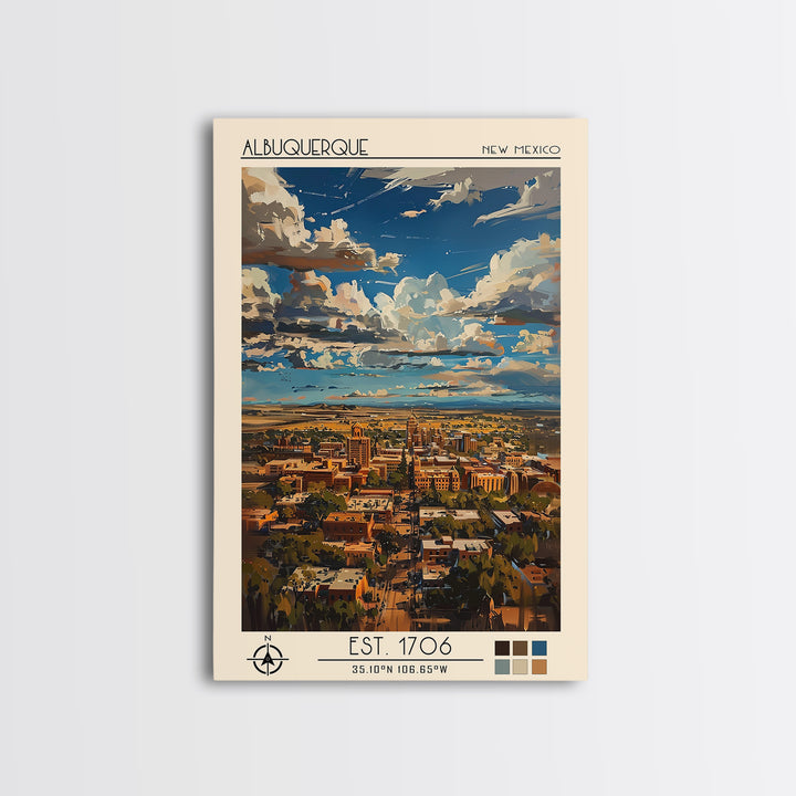 Albuquerque Travel Poster, Framed Canvas Print, City Art Print, Travel Wall Art, Vintage Poster, Gallery Wall Set, Minimalist Poster