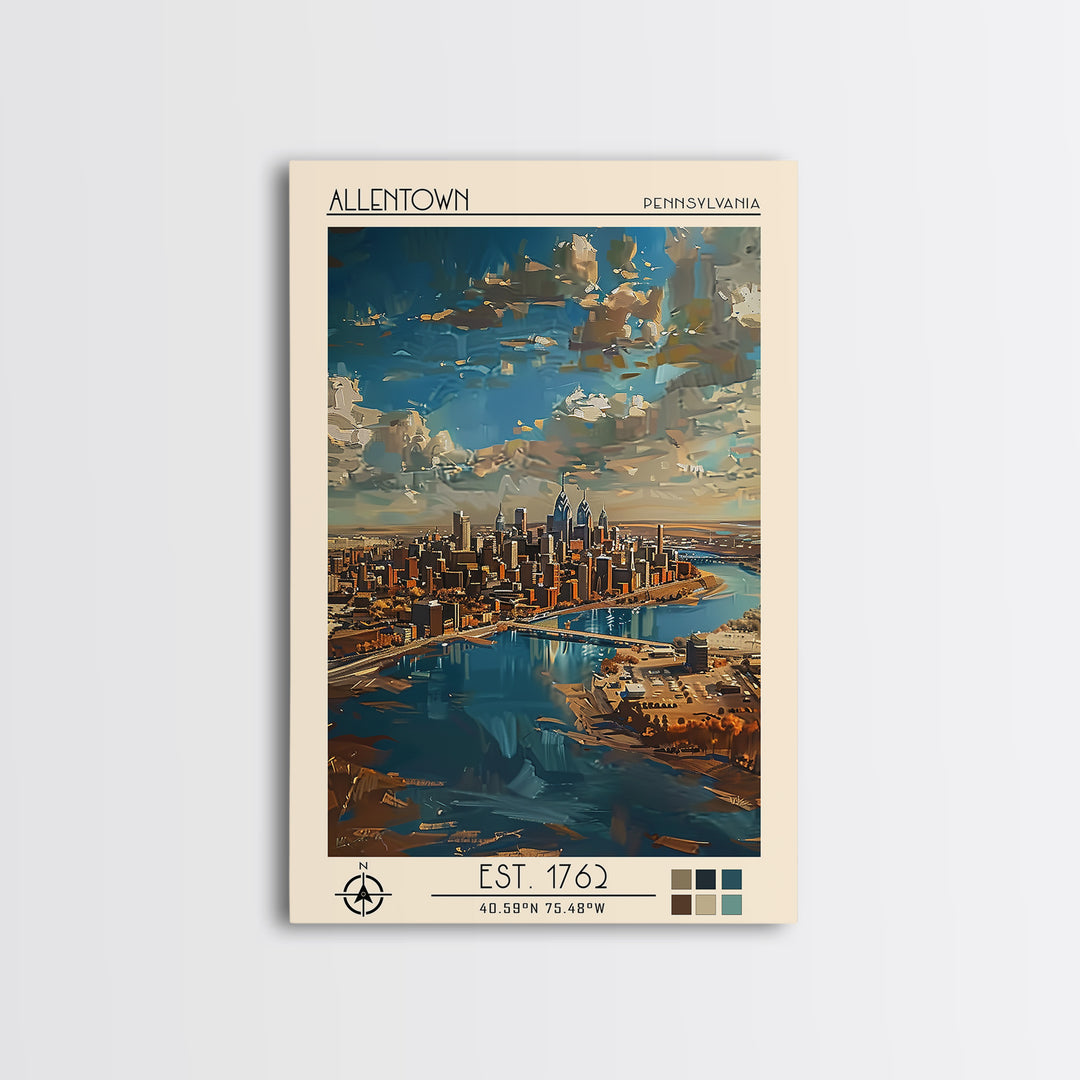 Allentown Travel Poster, Framed Canvas Print, City Art Print, Travel Wall Art, Travel Art Print, Retro Wall Art, Vintage City Poster