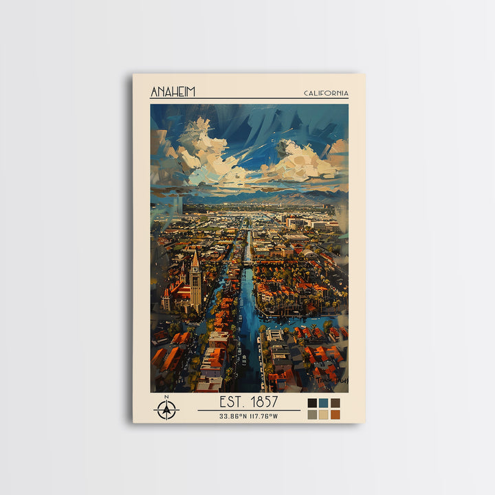 Anaheim Travel Poster, Framed Canvas Print, City Art Print, Travel Wall Art, Fine Art Print, Colorful Wall Art, Watercolor Cityscape