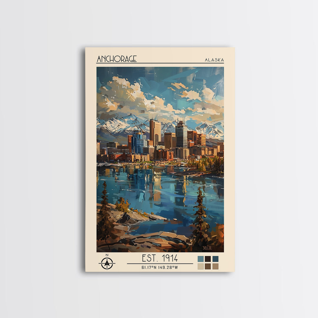 Anchorage Travel Poster, Framed Canvas Print, Travel Prints, Landscape Art, Fine Art Print, City Travel Poster, Living Room Wall Art