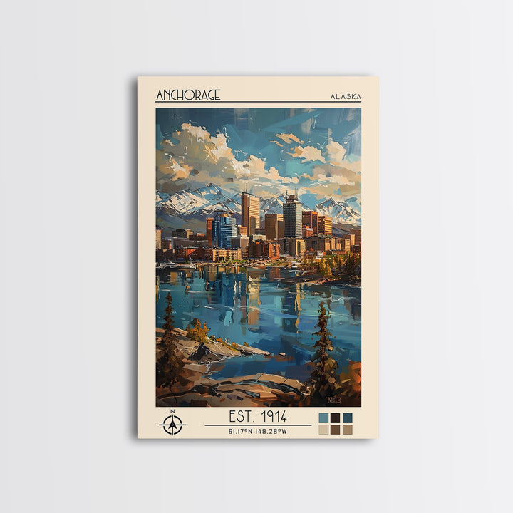 Anchorage Travel Poster, Framed Canvas Print, Travel Prints, Landscape Art, Fine Art Print, City Travel Poster, Living Room Wall Art