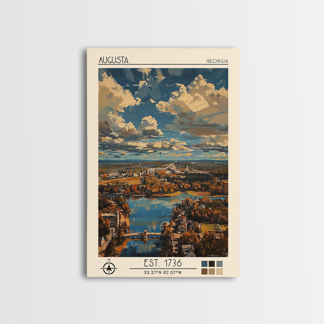 Augusta Travel Poster, Framed Canvas Print, City Travel Poster, Travel Wall Decor, Art Print, Retro Wall Art, Travel Decor, Wall Art