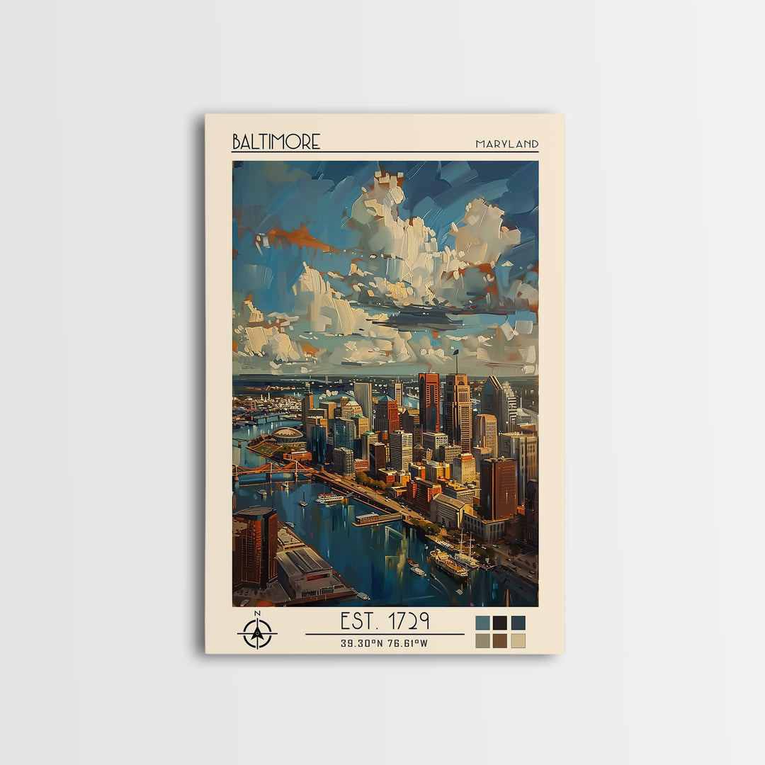 Baltimore Travel Poster, Framed Canvas Print, City Travel Poster, Travel Wall Art, Retro Wall Art, Modern Wall Decor, Fine Art Print