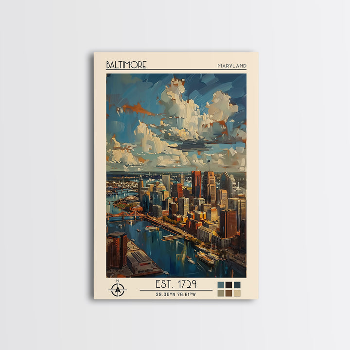 Baltimore Travel Poster, Framed Canvas Print, City Travel Poster, Travel Wall Art, Retro Wall Art, Modern Wall Decor, Fine Art Print