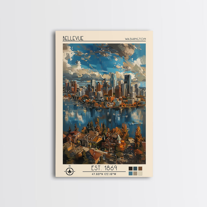 Bellevue Travel Poster, Framed Canvas Print, Travel Wall Decor, Minimalist Poster, Modern Wall Decor, Travel Print, Gallery Wall Set