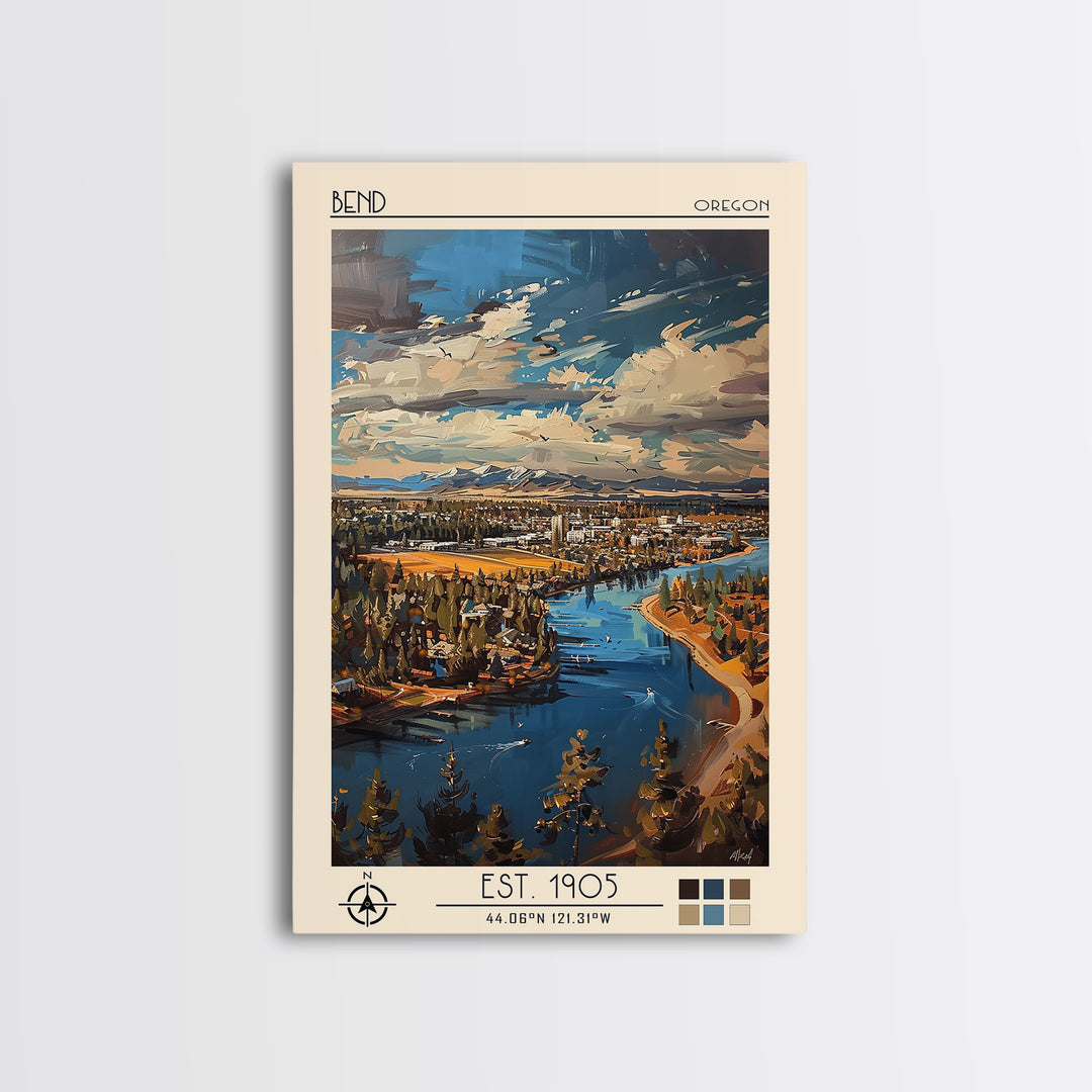Bend Travel Poster, Framed Canvas Print, City Art Print, Travel Wall Art, Travel Art Print, Wall Art, Fine Art Print, Travel Posters