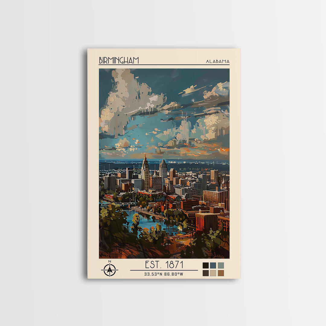 Birmingham Travel Poster, Framed Canvas Print, Travel Wall Art, City Wall Art, Modern Wall Decor, Wanderlust Gift, Travel Wall Decor