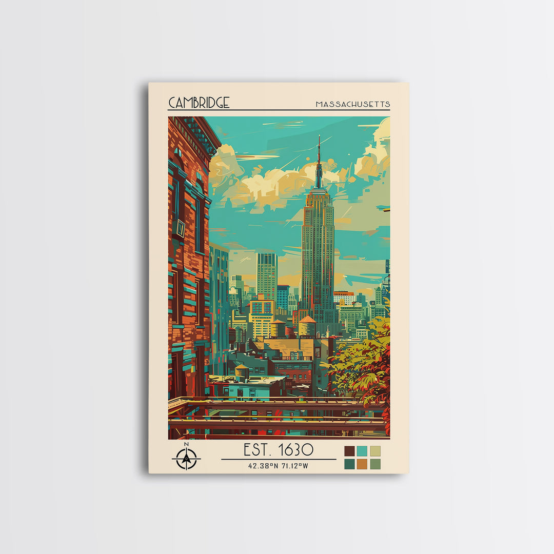 Cambridge Travel Poster, Framed Canvas Print, Retro Travel Poster, City Wall Art, Fine Art Print, Travel Print, Wall Art, Home Decor