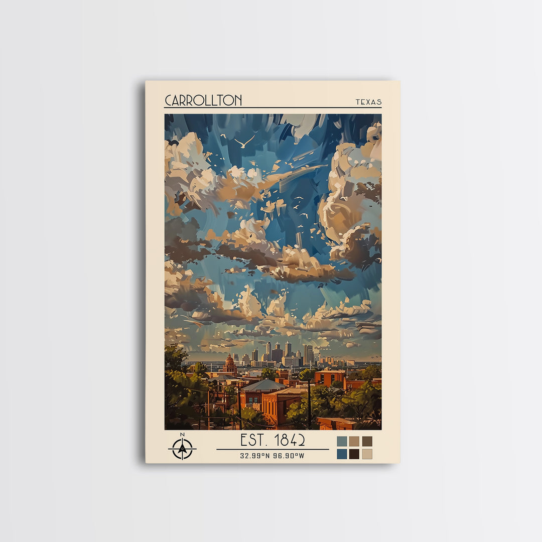 Carrollton Travel Poster, Framed Canvas Print, Travel Prints, Landscape Art, Vintage City Poster, Vintage Travel Print, Poster Print