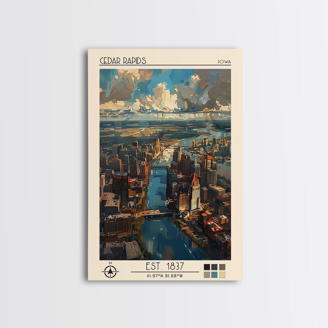 Cedar Rapids Travel Poster, Canvas Print, Travel Prints, Landscape Art, Travel Wall Decor, Living Room Wall Art, Retro Travel Poster